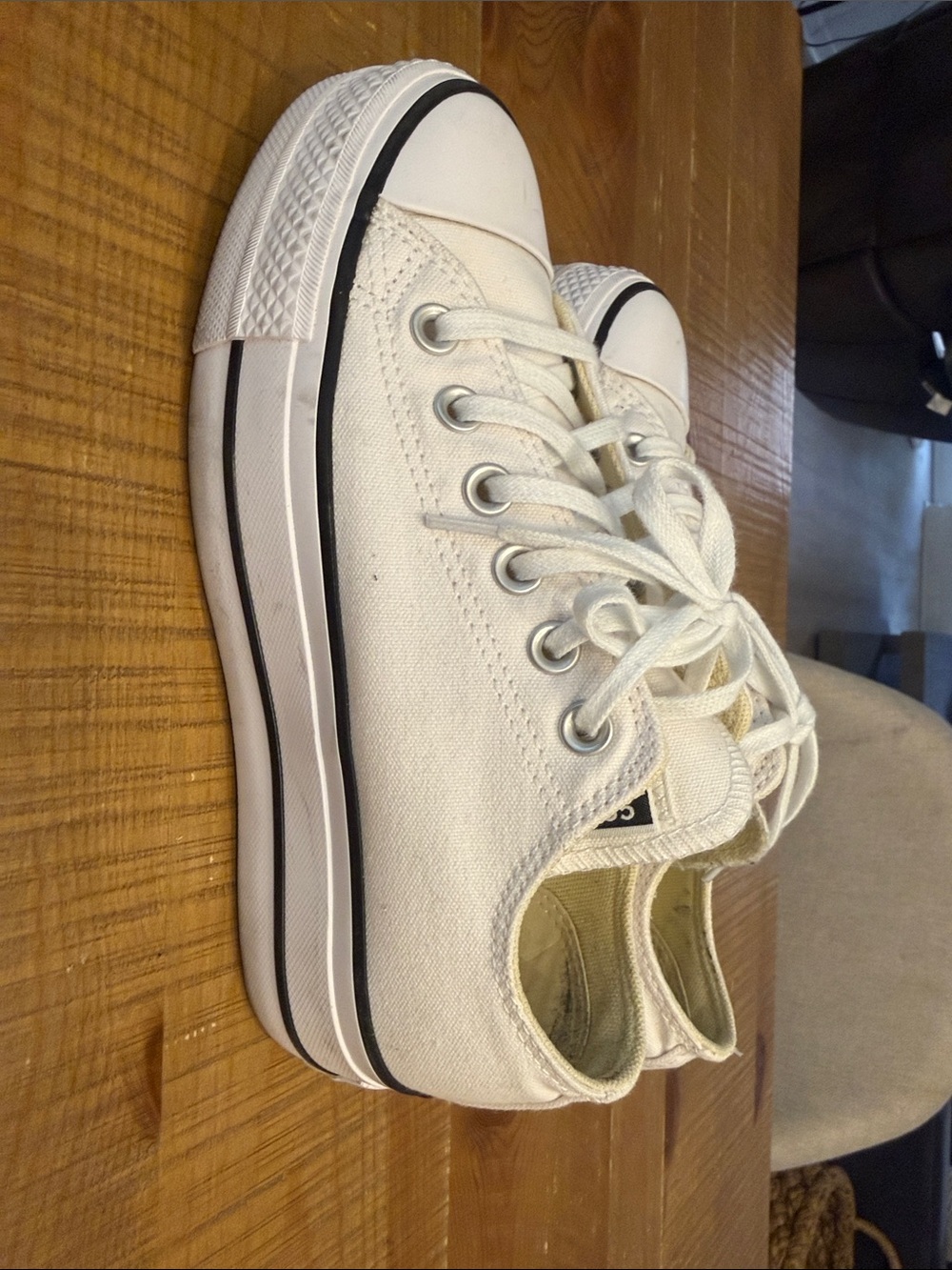 Converse White Canvas Low-Top Sneakers with Black Logo - Picture 3 of 8